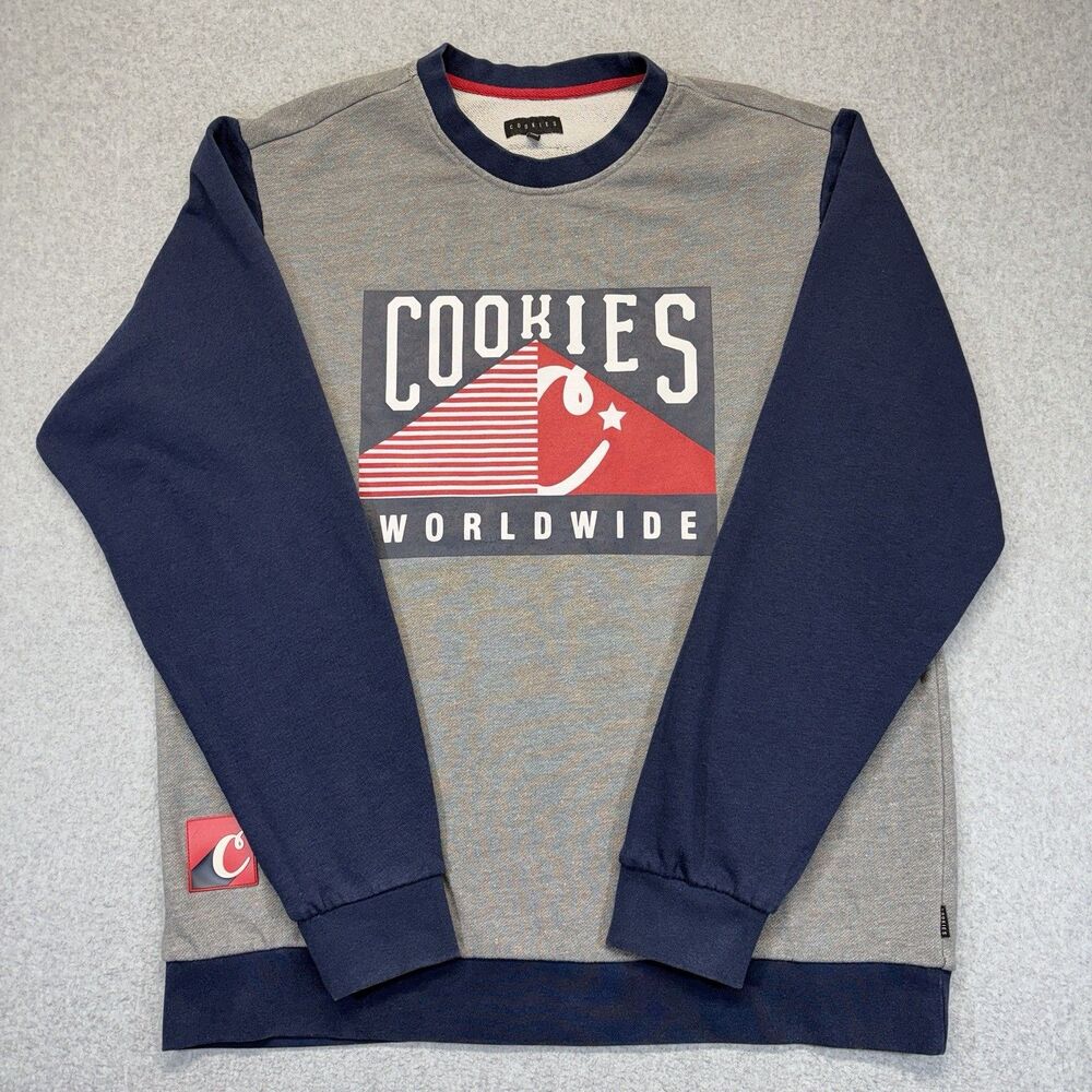 Cookies Worldwide Graphic Crewneck Sweatshirt Men’s 2XL Gray Blue